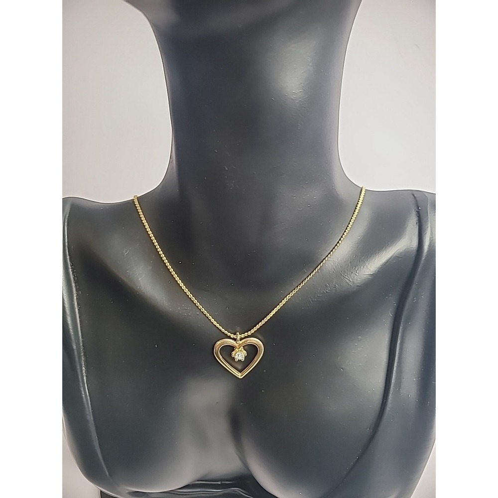 Vintage Gold Tone Heart Crystal Middle Gold Tone Chain Necklace Jewelry Costume - Picture 3 of 11